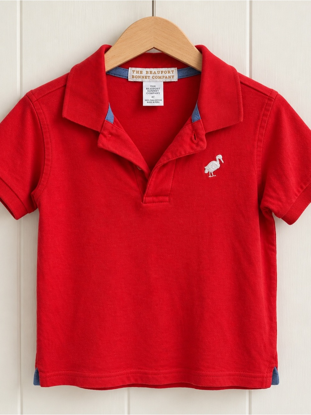 The Beaufort Bonnet Company - Prim & Proper Polo, Richmond Red with stork